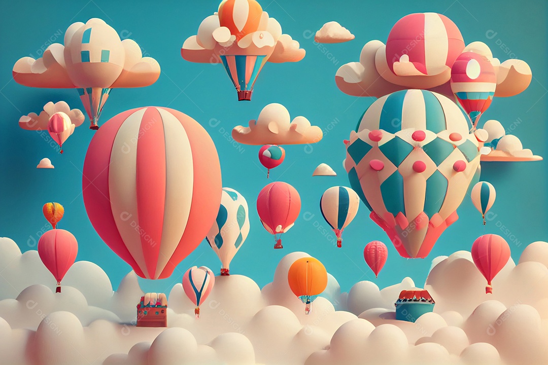 Ilustração balões coloridos voando no céu