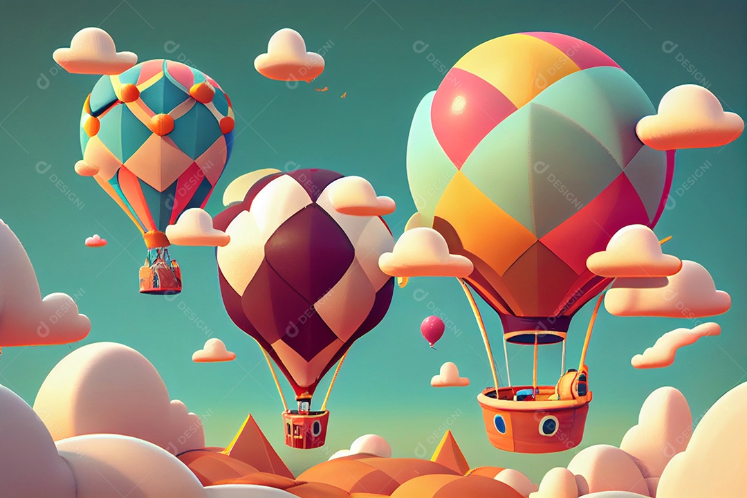 Ilustração balões coloridos voando no céu