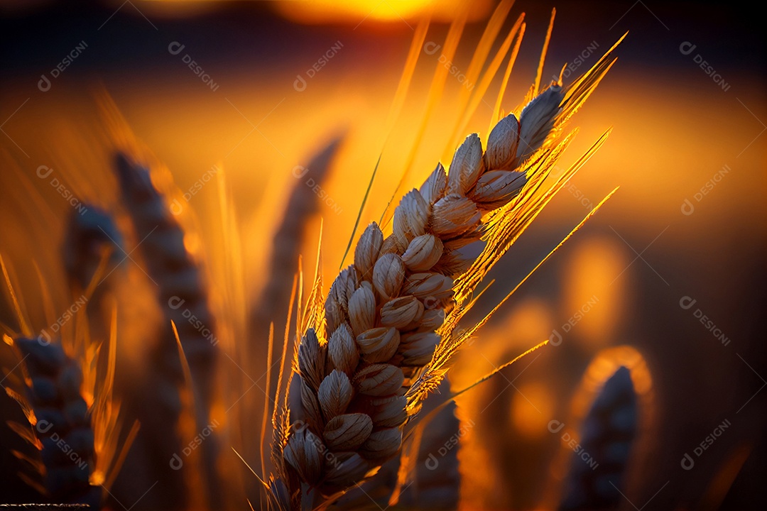 Ramo de trigo ao fundo por do sol