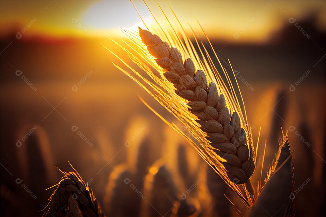 Ramo de trigo ao fundo por do sol