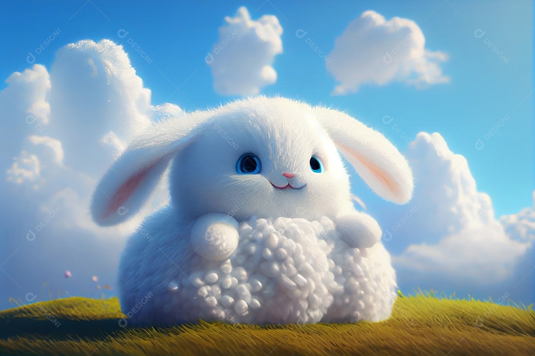 Ilustração bebê coelho brincando