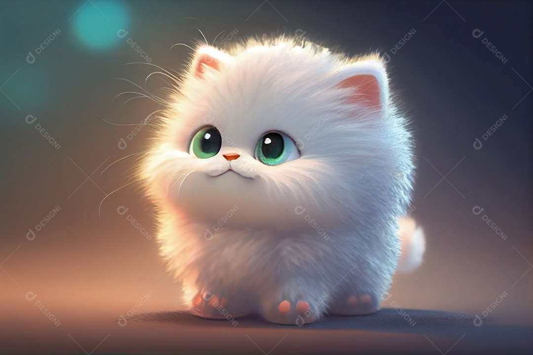 Ilustração filhote de gato branco fofo