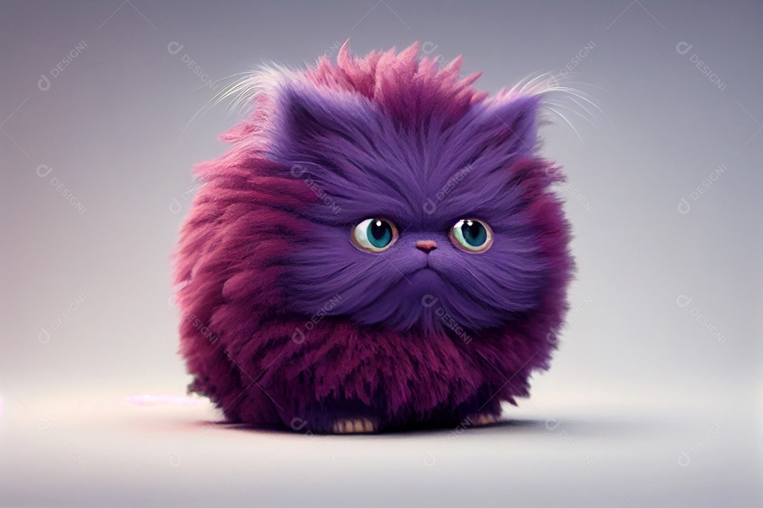 Ilustração gato bravo de pelos roxos