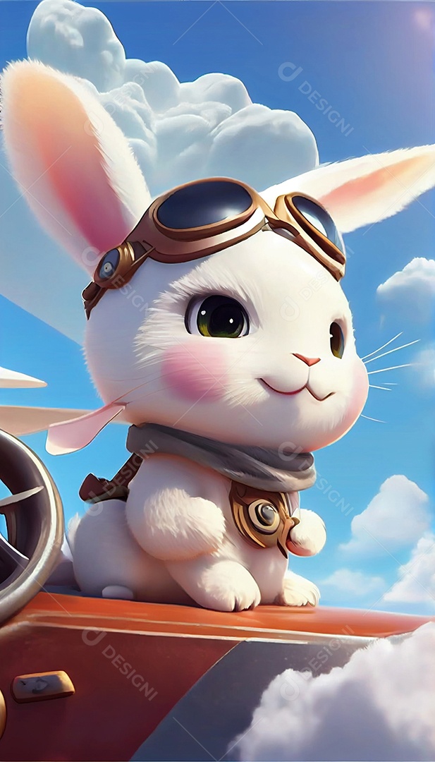Ilustração coelho fofo dirigindo avião