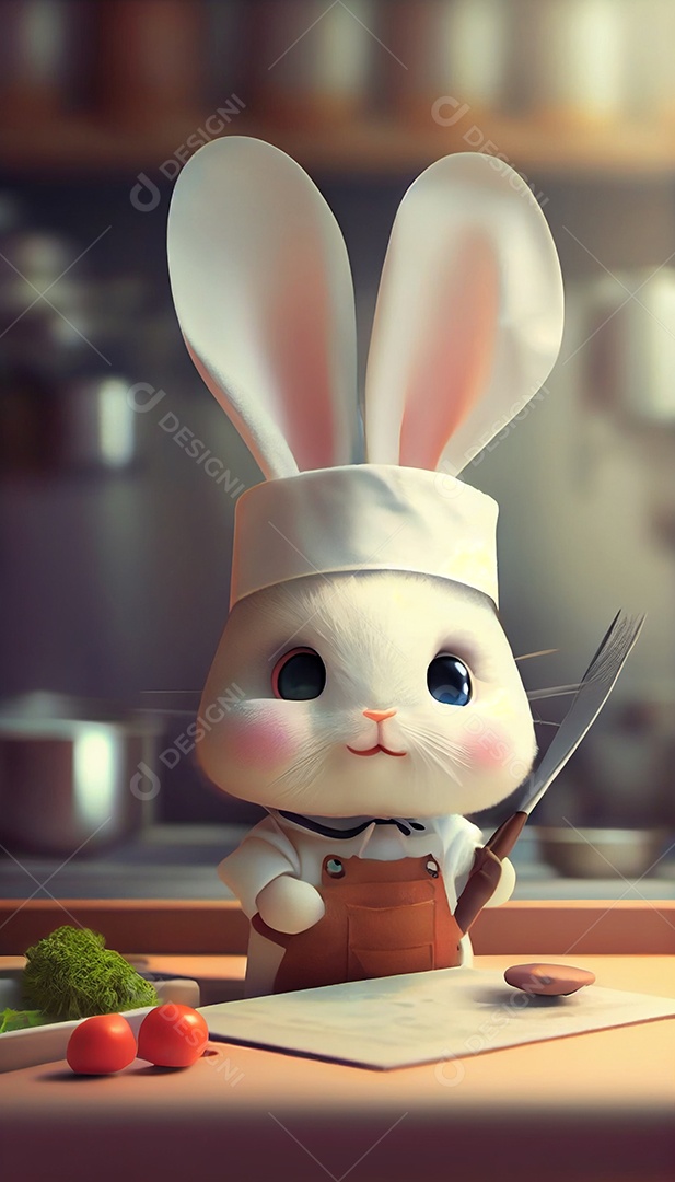 Ilustração de um coelho chef de gastronomia