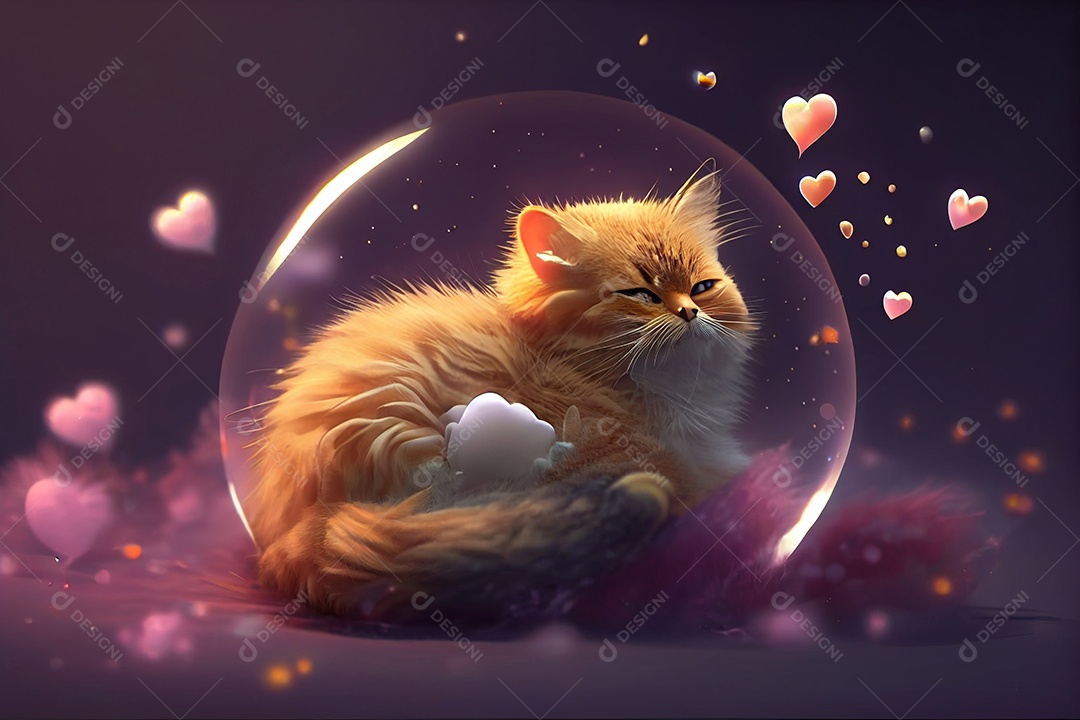 Ilustração gato fofo dentro da bolha