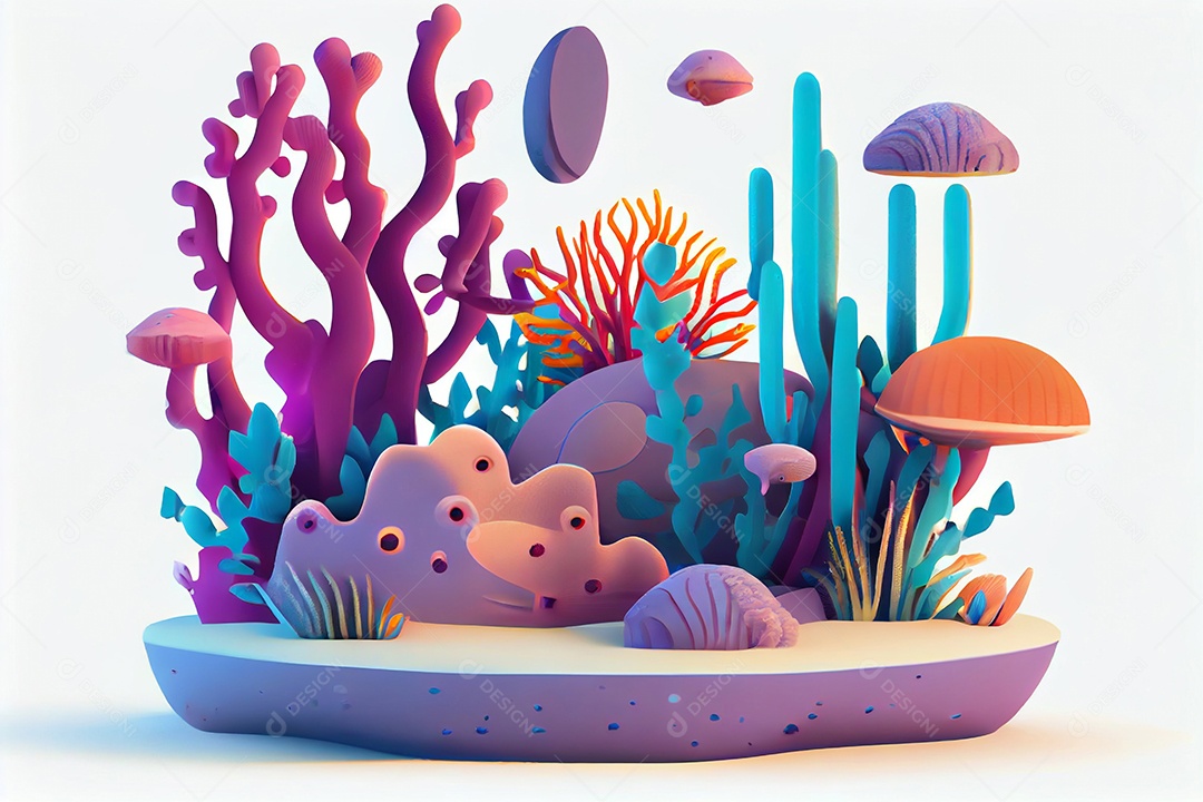 Ilustração 3D corais coloridos