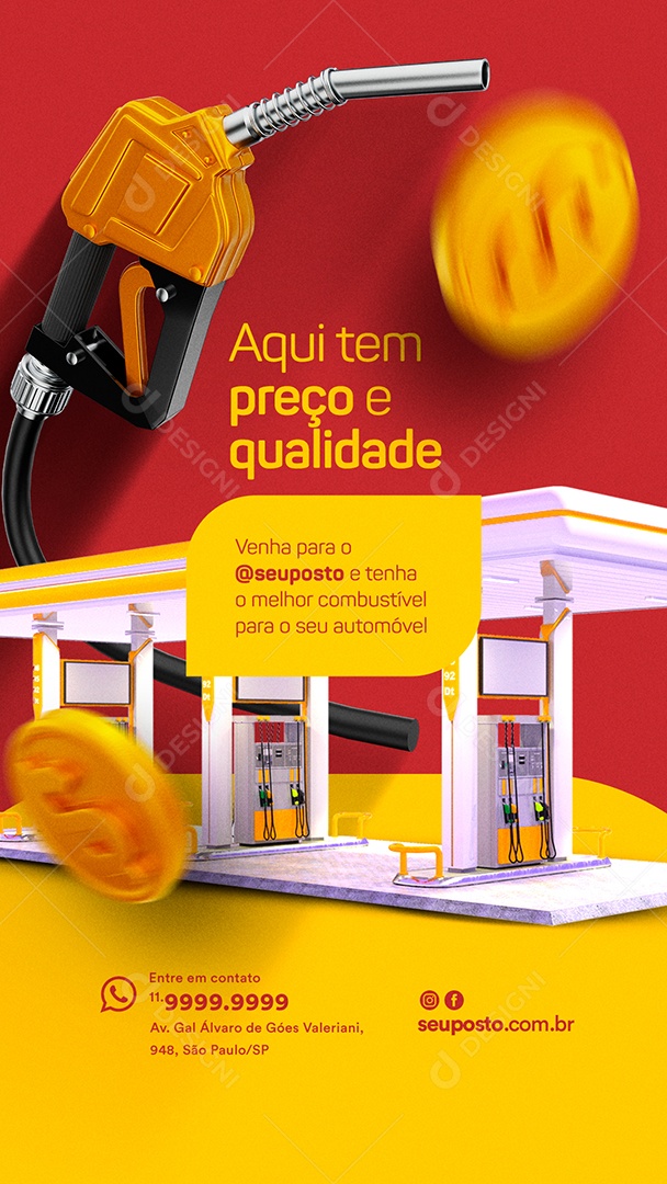 Story Aqui Tem Preço e Qualidade Posto de Combustível Social Media PSD Editável