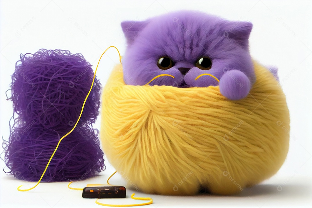 Lindo desenho de gatinho brincando com linha