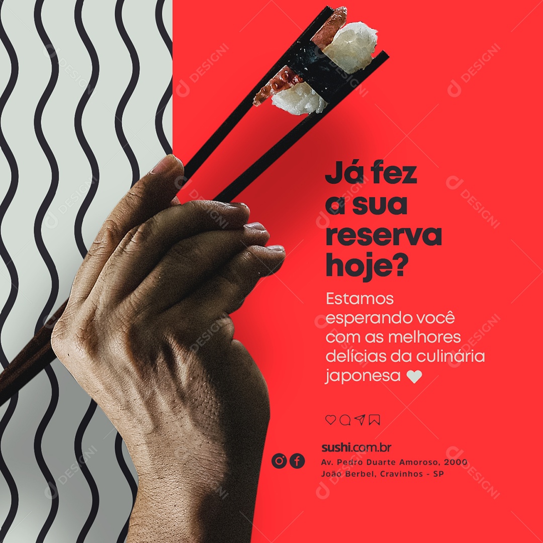 Já Fez a Sua Reserva Hoje Restaurante Japonês Social Media PSD Editável