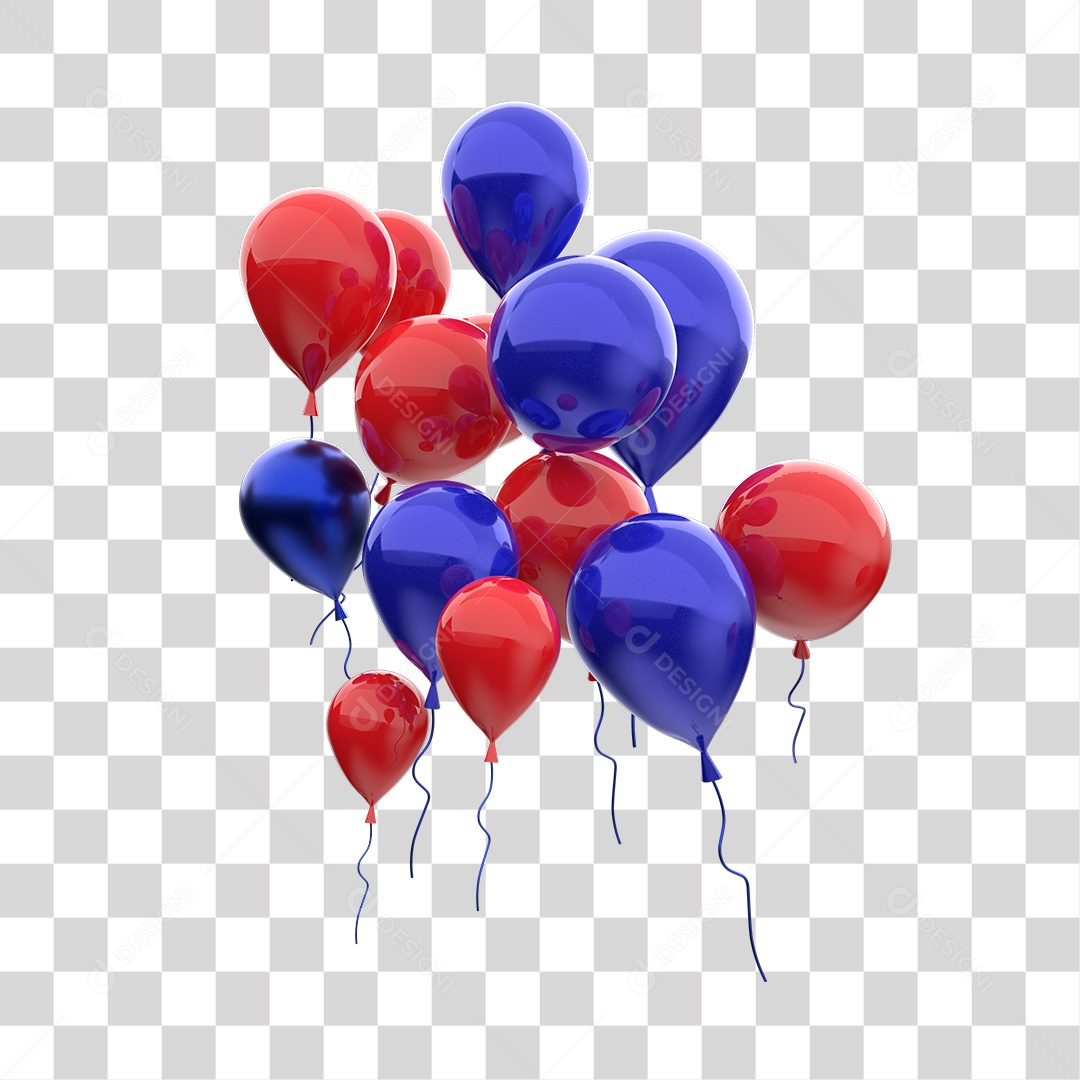 Elemento 3D Para Composição Balões Vermelho e Azul PNG Transparente