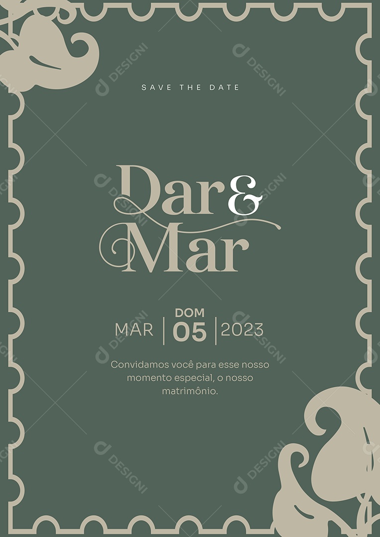 Modelo de Convite de Casamento Dar & Mar Convidamos Você PSD Editável