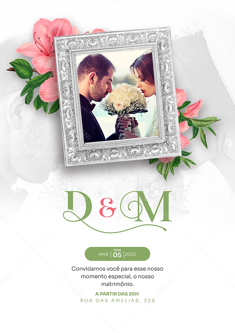 Modelo de Convite de Casamento D & M Convidamos Você PSD Editável