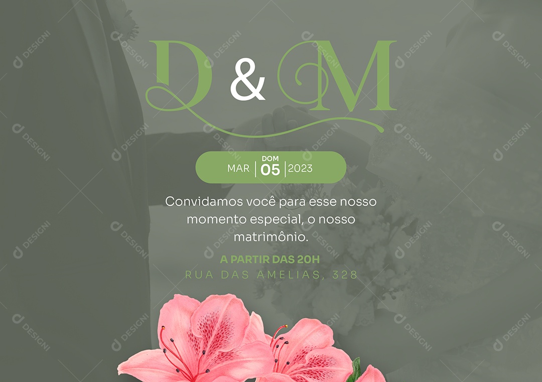 Modelo de Convite de Casamento D & Mar Convidamos Você PSD Editável