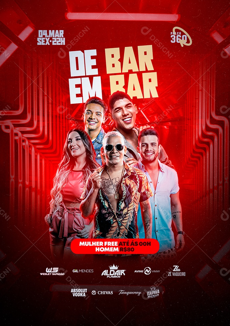 De Bar Em Bar Wesley Safadão Gil Mendes Aldair Playboy Avine Vinny Zé Vaqueiro Flyer Social Media PSD Editável