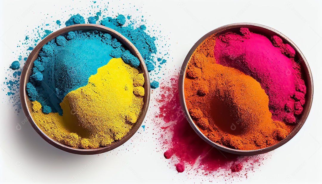 Pó de cor holi. cores gulal orgânicas em tigela