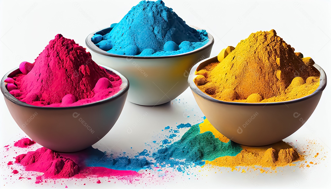 Pó de cor holi. cores gulal orgânicas em tigela