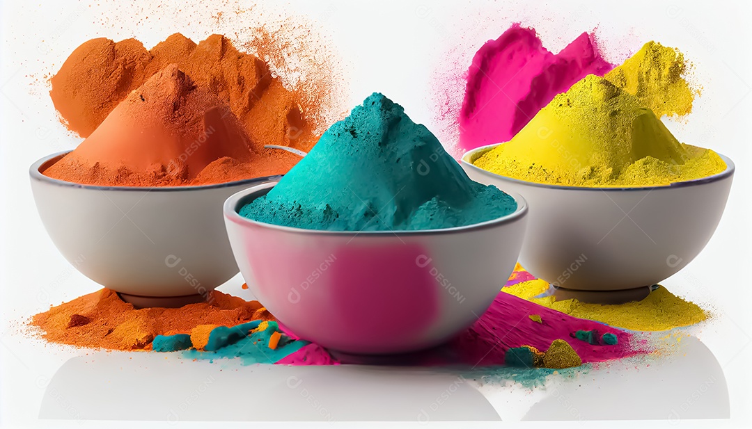 Pó de cor holi. cores gulal orgânicas em tigela