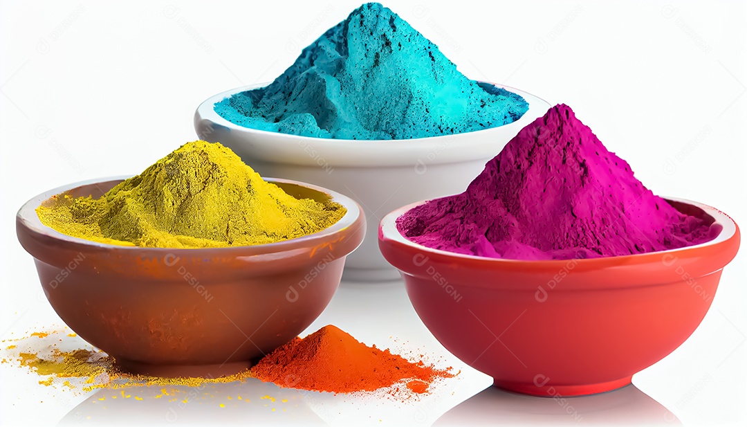 Pó de cor holi. cores gulal orgânicas em tigela