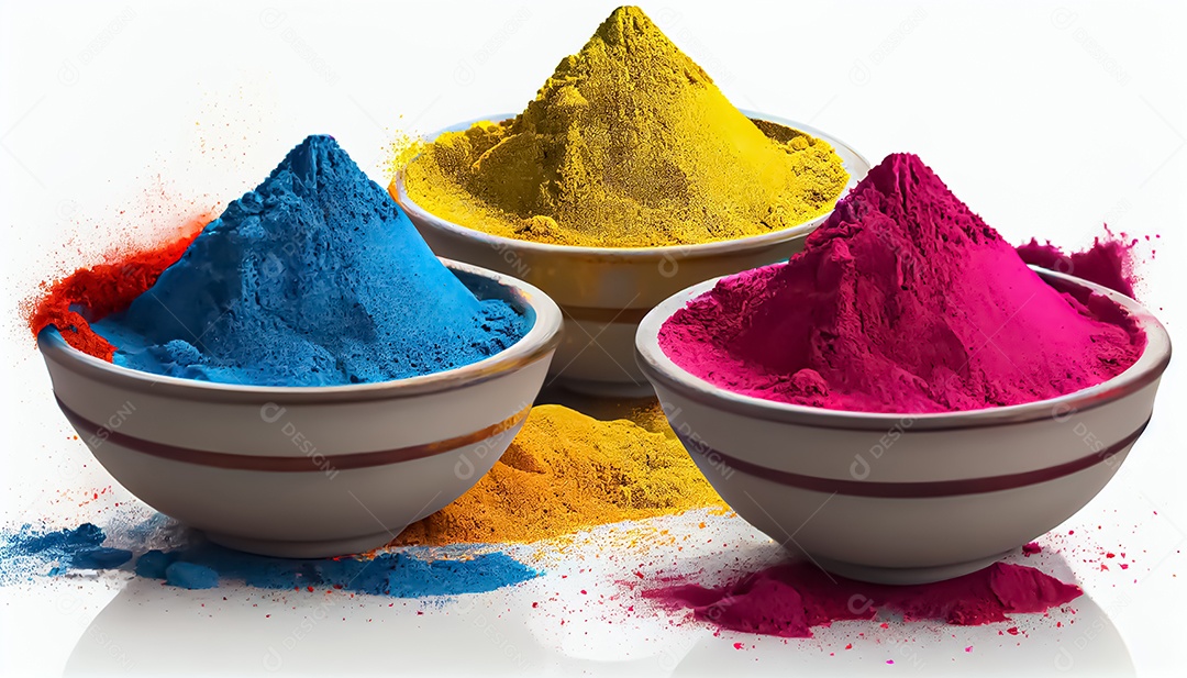 Pó de cor holi. cores gulal orgânicas em tigela