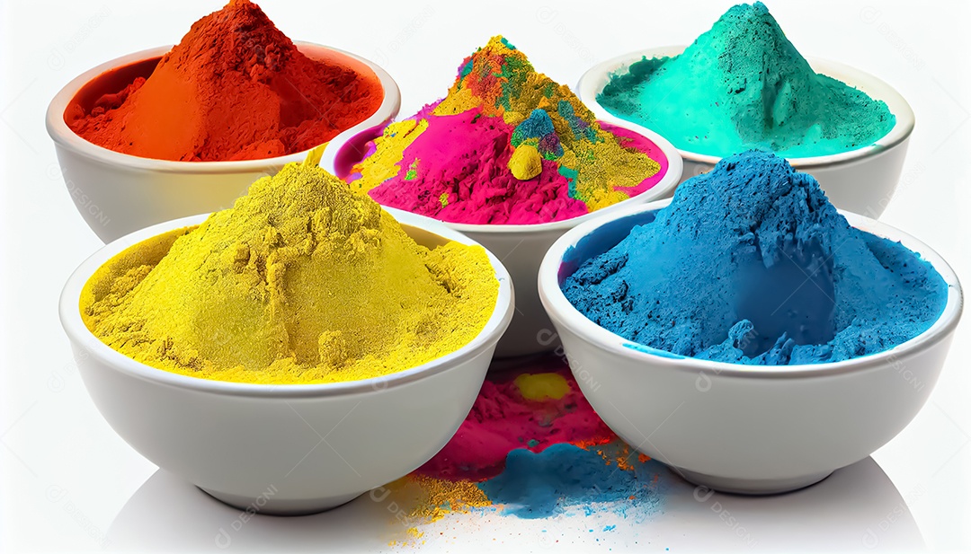 Pó de cor holi. cores gulal orgânicas em tigela