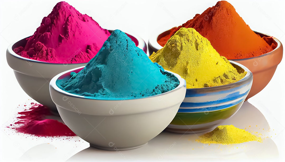 Pó de cor holi. cores gulal orgânicas em tigela