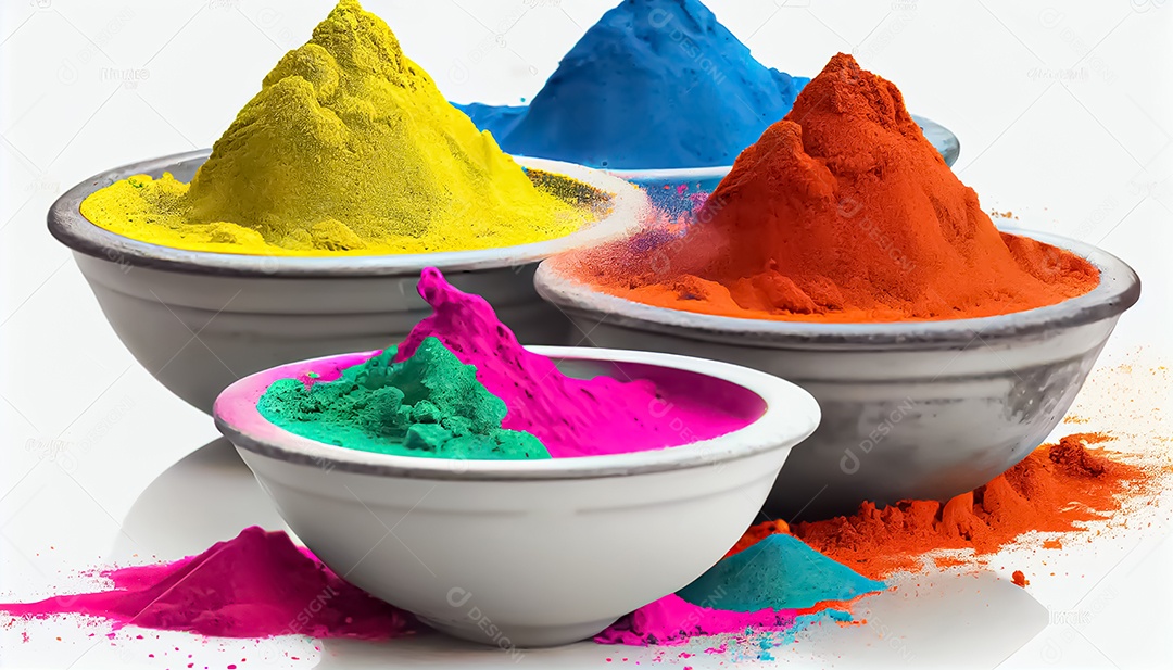 Pó de cor holi. cores gulal orgânicas em tigela
