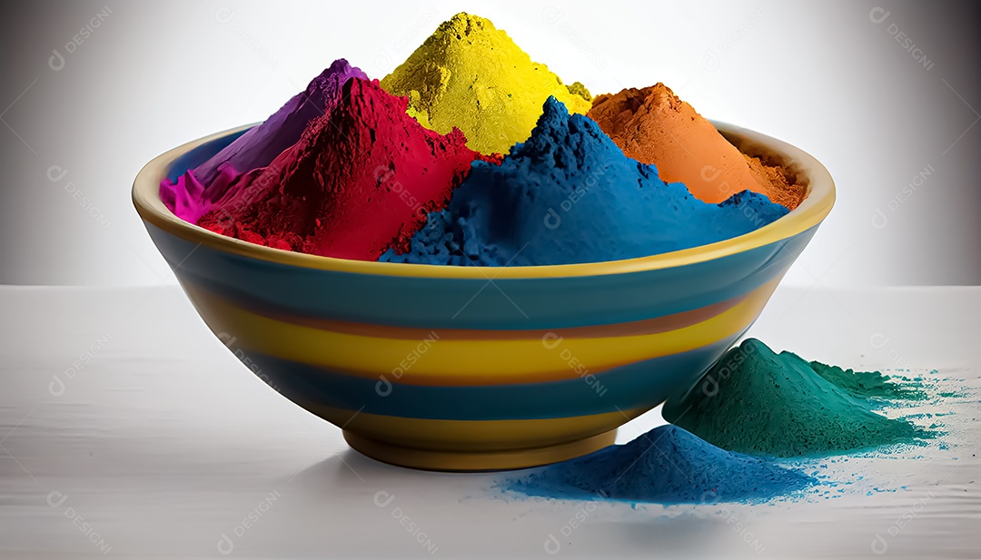 Pó de cor holi. cores gulal orgânicas em tigela
