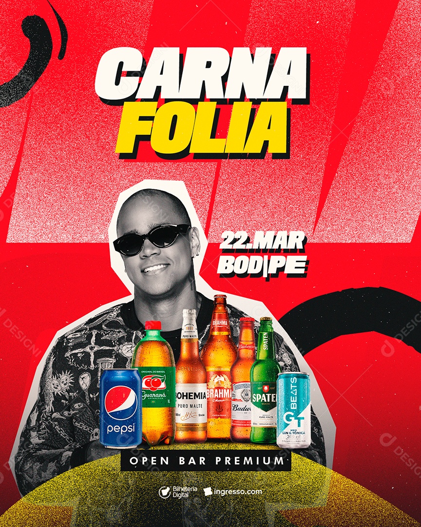 Carna Folia Open Bar Premium Léo Santana Flyer Carnaval Social Media PSD Editável