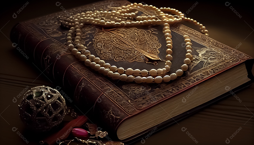 livro islâmico alcorão com rosário Ramadã o tempo sagrado para oração