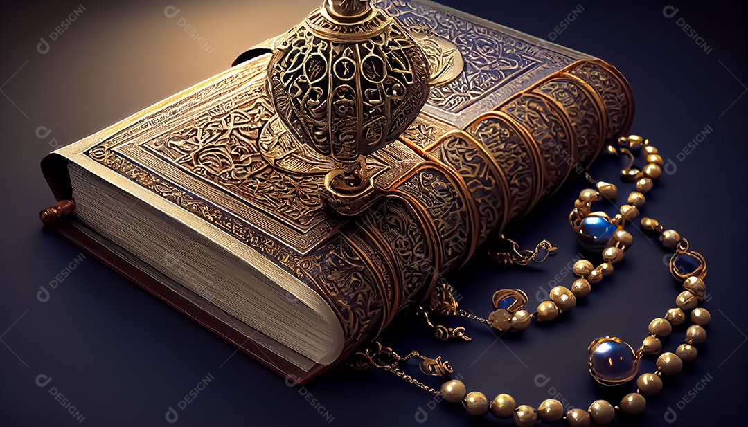 livro islâmico alcorão com rosário Ramadã o tempo sagrado para oração