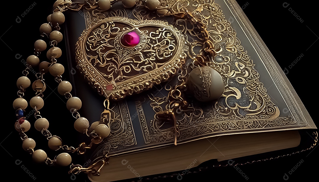 livro islâmico alcorão com rosário Ramadã o tempo sagrado para oração