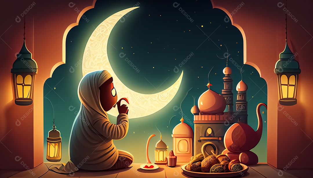 Ramadan Mubarak cartoon Ramadan o tempo sagrado para oração