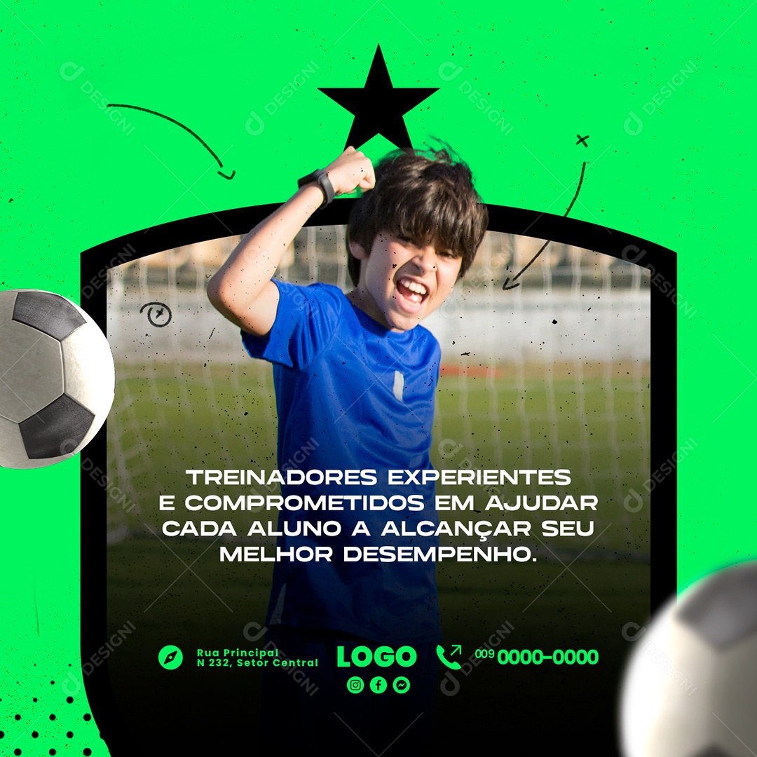 Treinadores Experientes e Comprometidos Em Ajudar Escolinha de Futebol Social Media PSD Editável