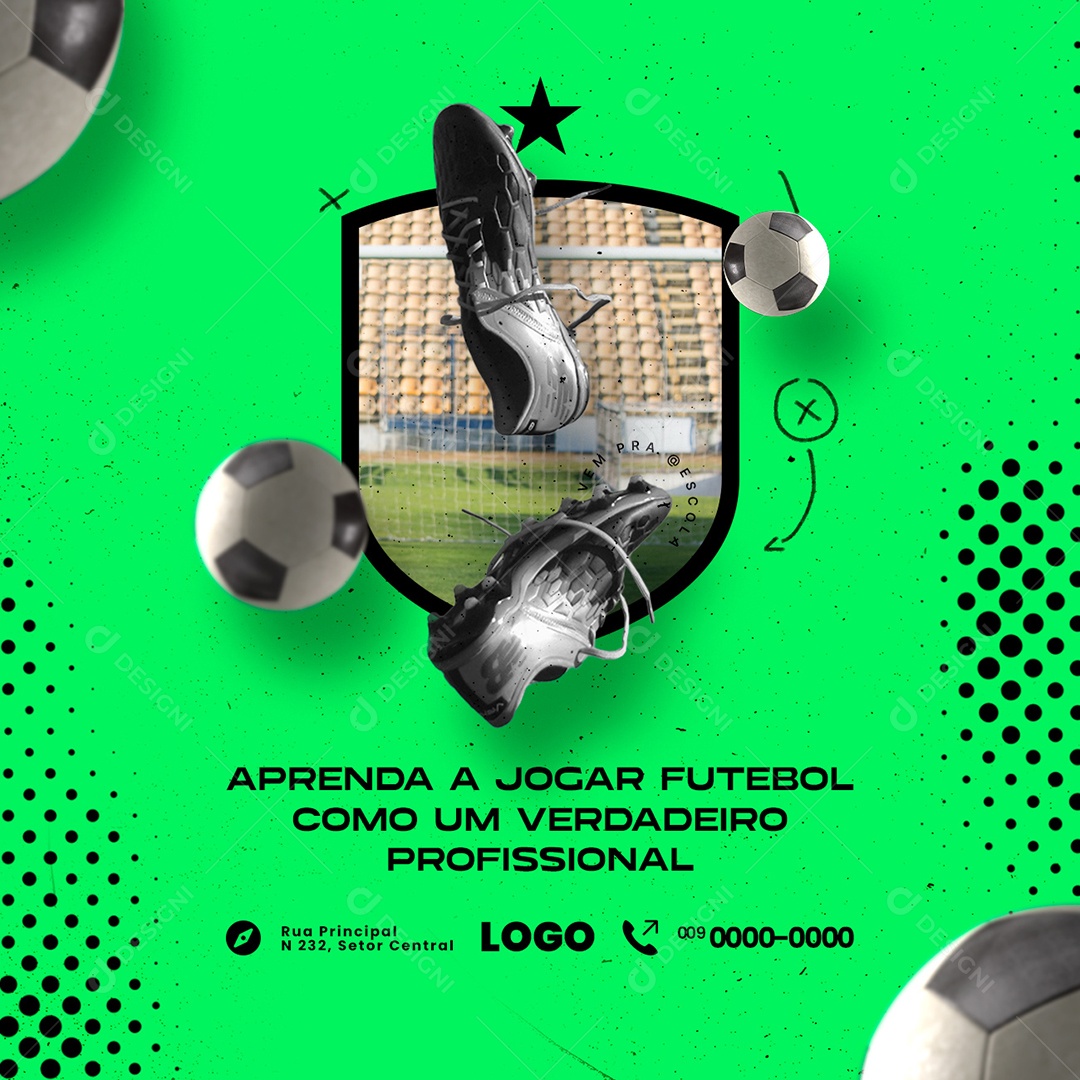 Aprenda a Jogar Futebol Como Um Verdadeiro Profissional Escolinha de Futebol Social Media PSD Editável