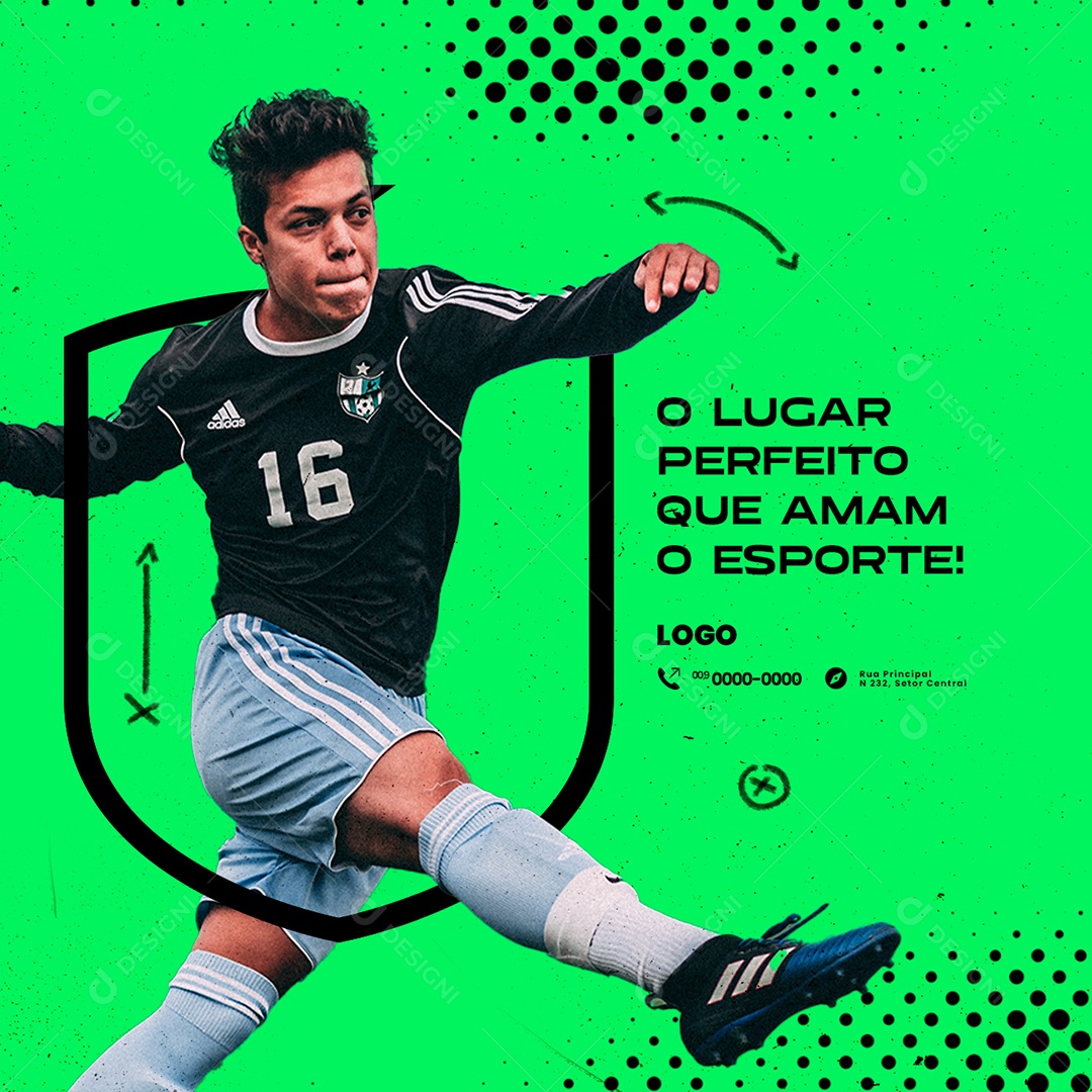 O Lugar Perfeito Que Amam O Esporte Escolinha de Futebol Social Media PSD Editável