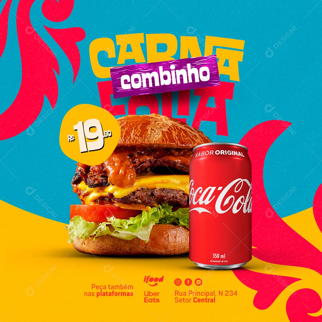 Carna Folia Combinho 19,90 Lanchonete Carnaval Social Media PSD Editável