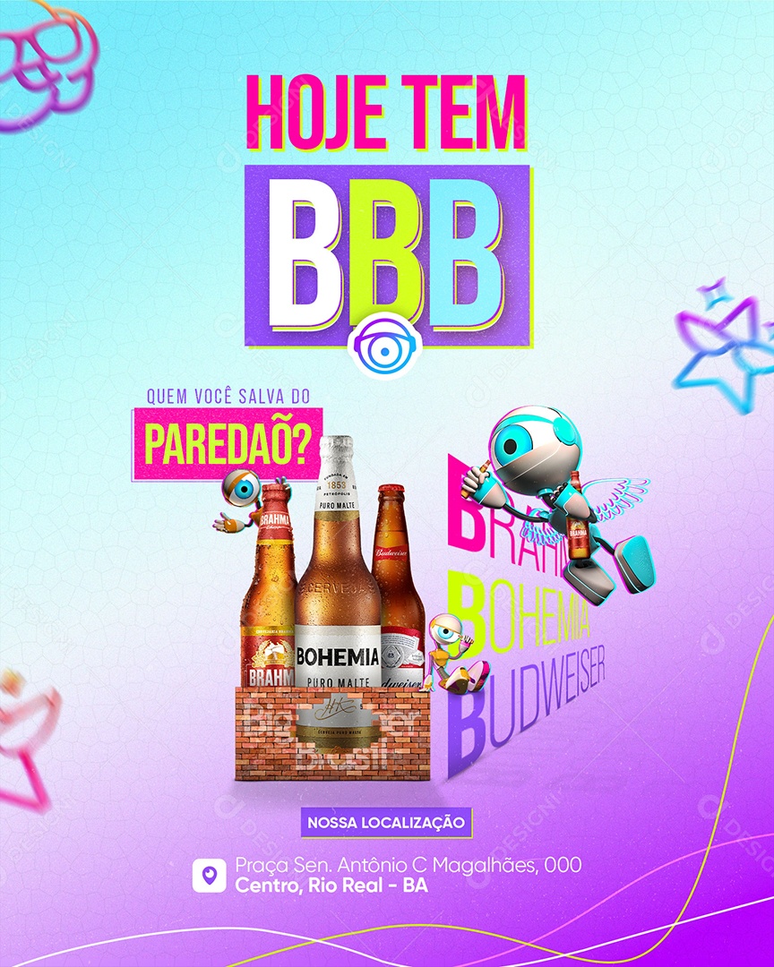 Post Feed Hoje Tem BBB Big Brother Brasil Reality Show BBB Social Media PSD Editável