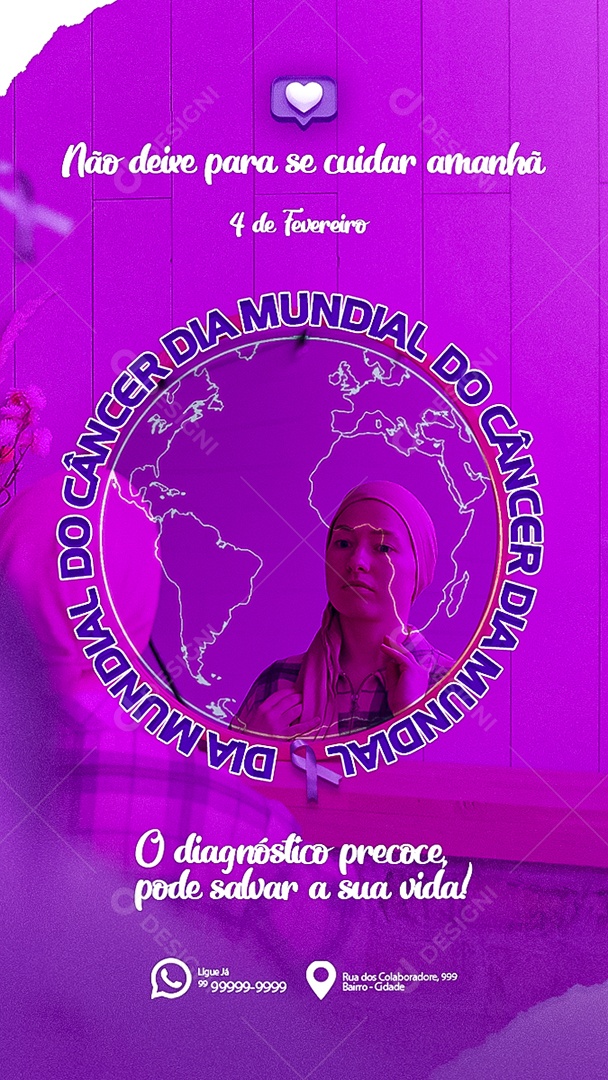 4 de Fevereiro Dia Mundial do Combate Ao Câncer Story Social Media PSD Editável