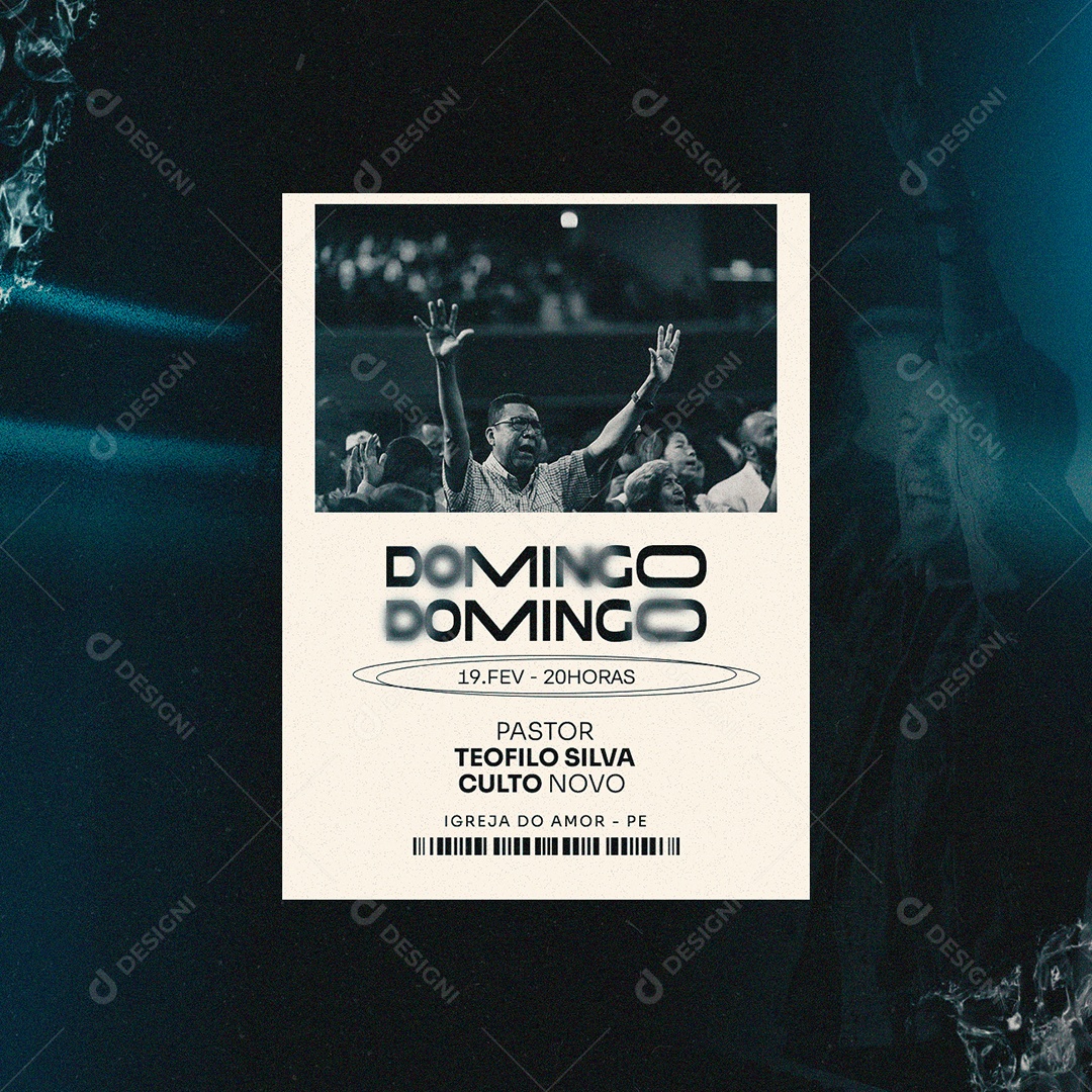 Domingo Pastor Teofilo Silva Culto Novo Gospel Flyer Social Media PSD Editável