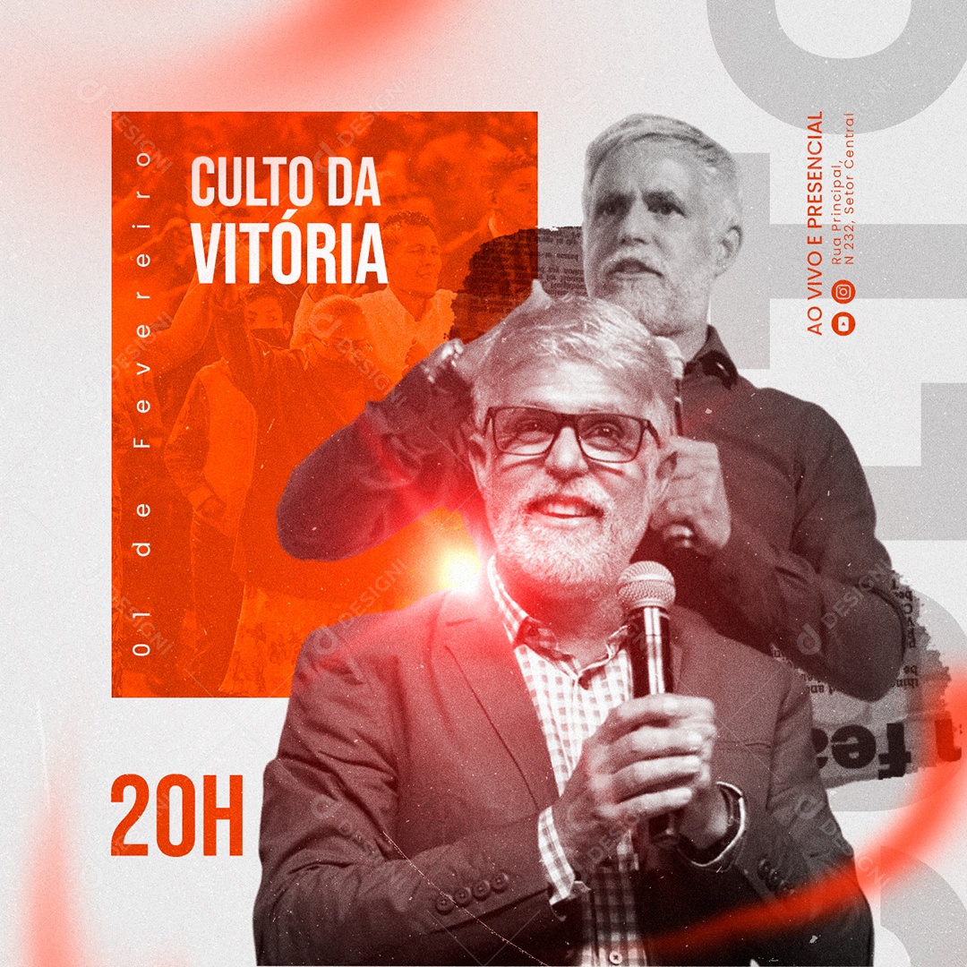 Culto da Vitória Ao Vivo e Presencial Flyer Gospel Social Media PSD Editável