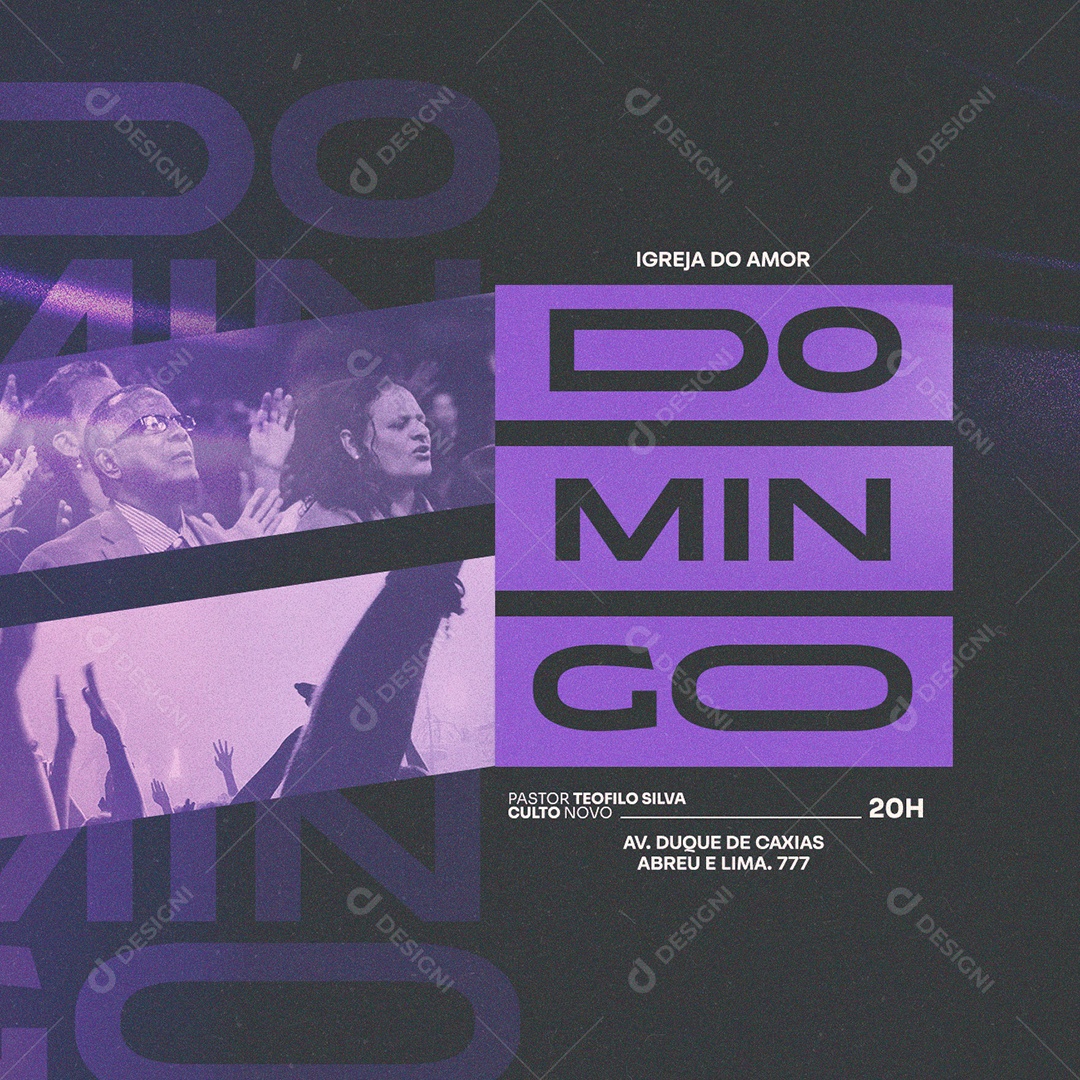 Igreja do Amor Domingo Culto Pastor Teofilo Silva Flyer Gospel Social Media PSD Editável