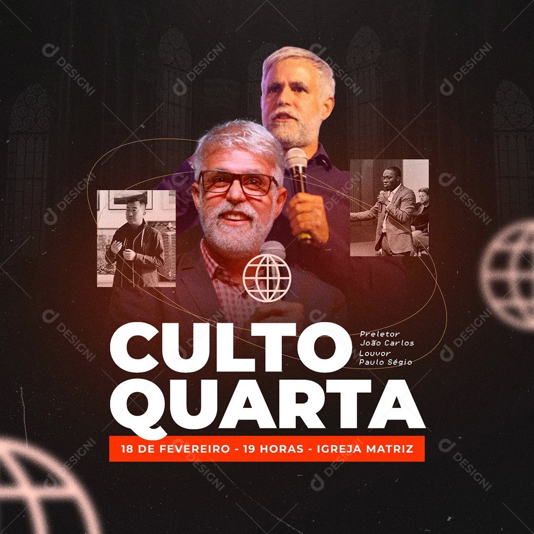 Culto Quarta Preletor João Carlos Louvor Paulo Sérvio Gospel Social Media PSD Editável