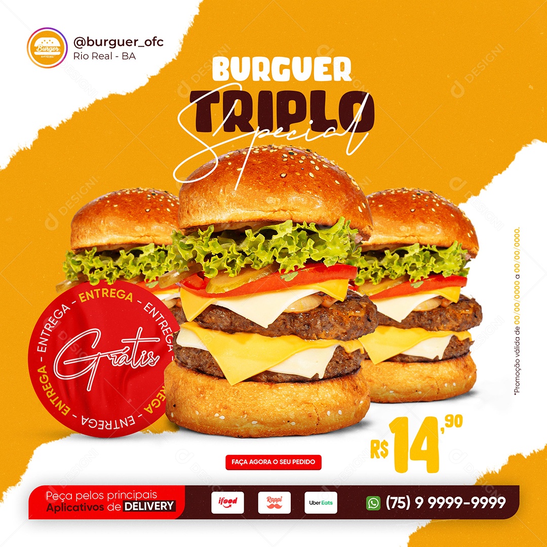 Burguer Triplo Especial Venha Conferir Social Media PSD Editável