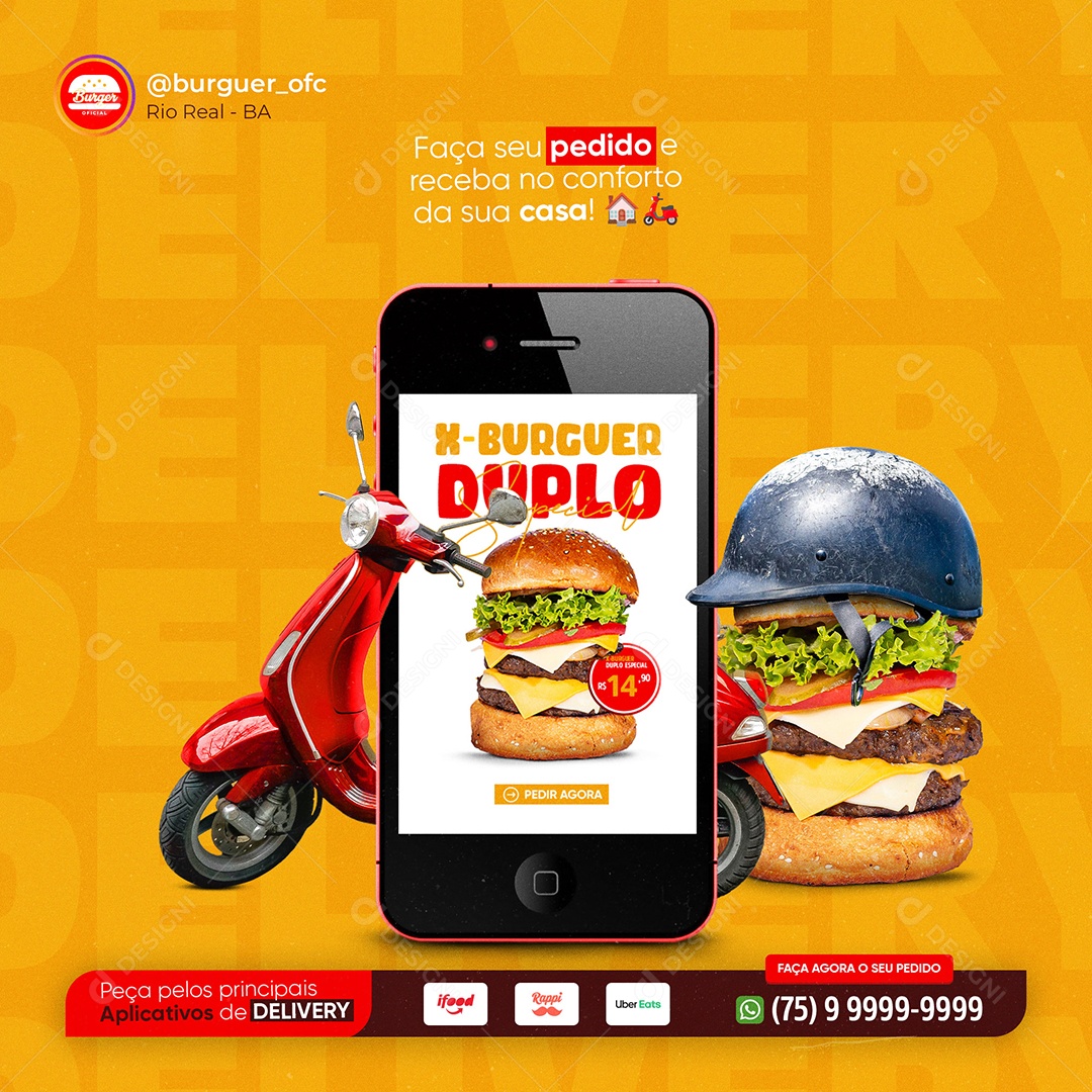 Faça Seu Pedido e Receba no Conforto da Sua Casa Social Media PSD Editável