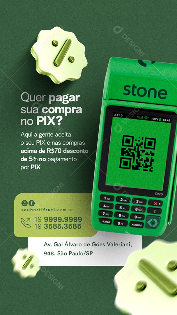 Story Quer Pagar sua Compra no Pix Hortifruti Social Media PSD Editável