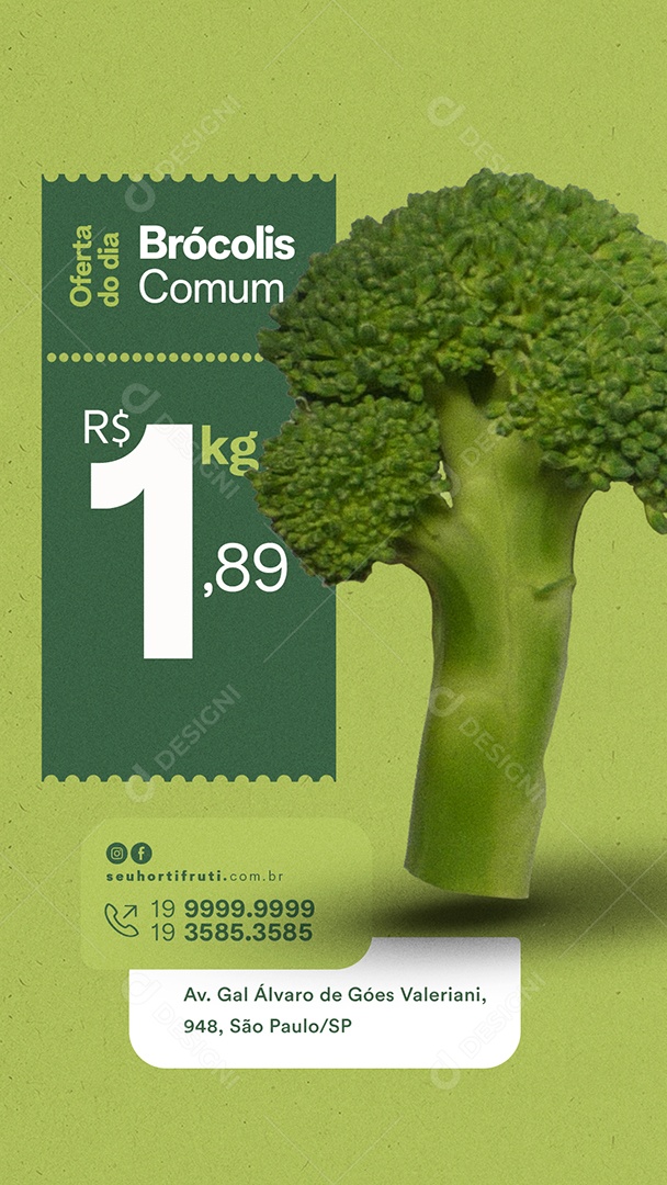 Story Oferta do Dia Brócolis Comum 1,89 Kg Hortifruti Social Media PSD Editável
