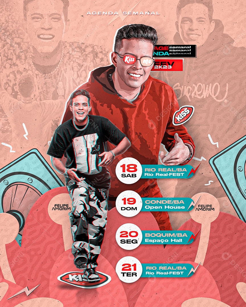 Flyer Felipe Amorim Agenda Semanal Social Media PSD Editável