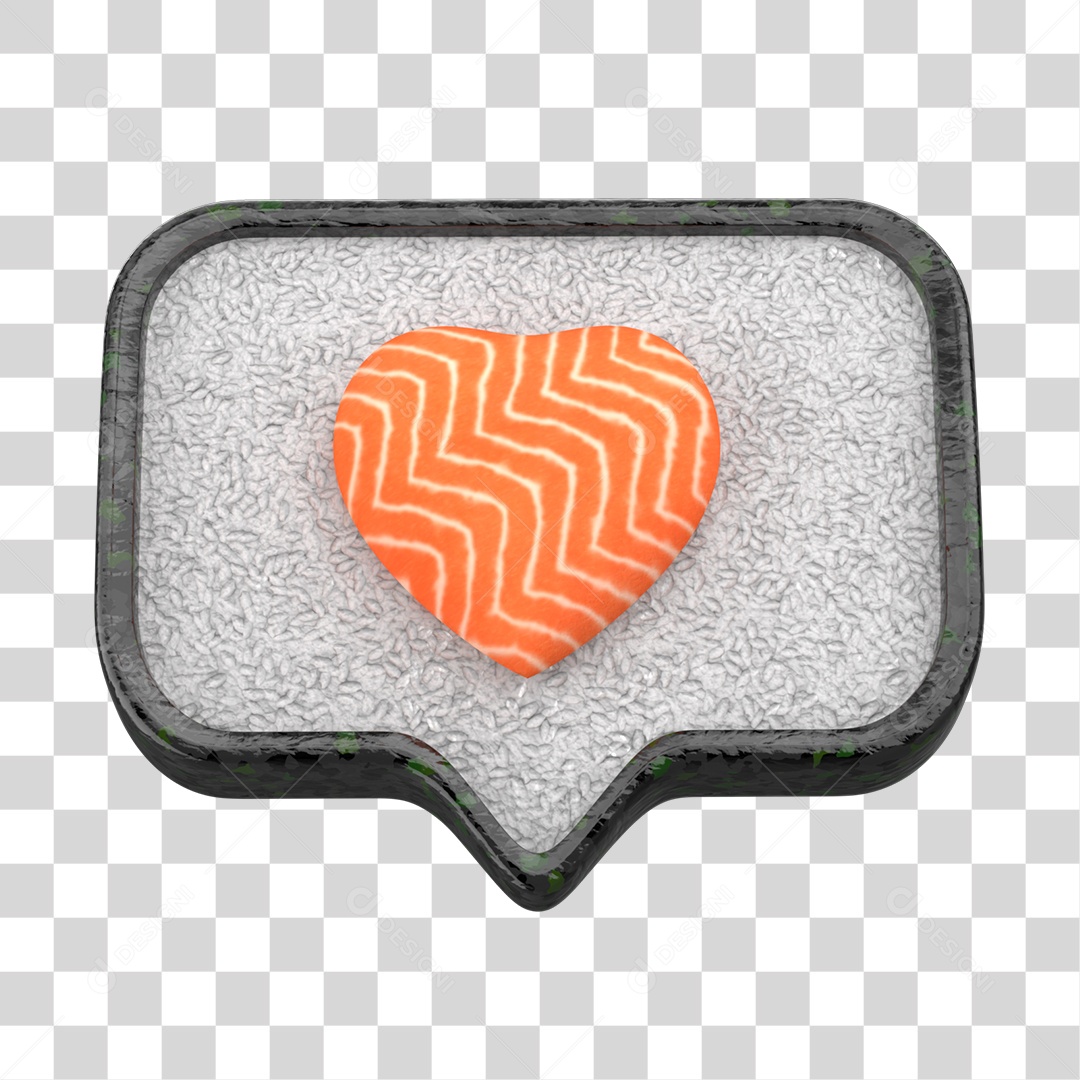 Emoji de Coração Amei Sushi de Comida Japonesa Elemento 3D para Composição PNG Transparente