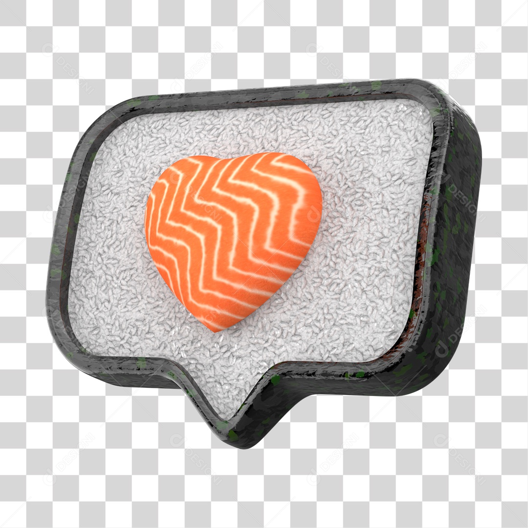 Emoji de Coração Amei Sushi de Comida Japonesa Elemento 3D para Composição PNG Transparente